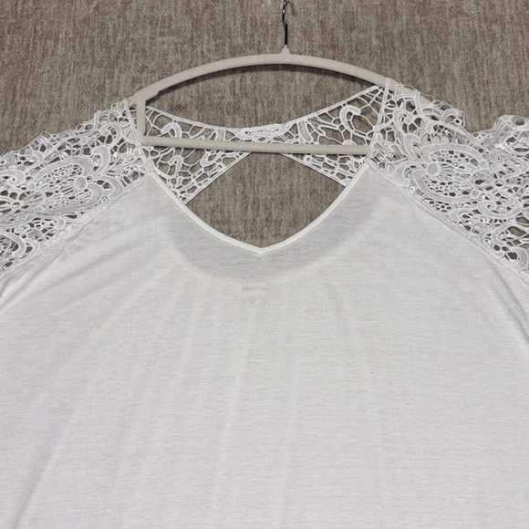 3X crochet lace sleeves and neck white top Paper+Tee Easter Spring Summer - Picture 5 of 5
